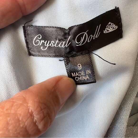 Crystal Doll Powder Blue Shimmery Side Ruched Bodycon Dress Size 9 - Picture 14 of 16